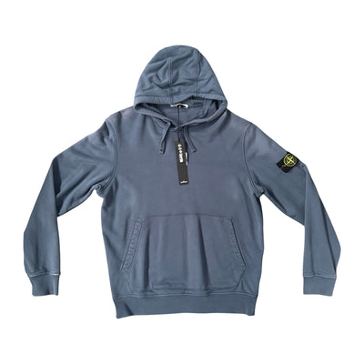 STONE ISLAND GARMENT DYED COTTON HOODIE DUSTY BLUE GREY