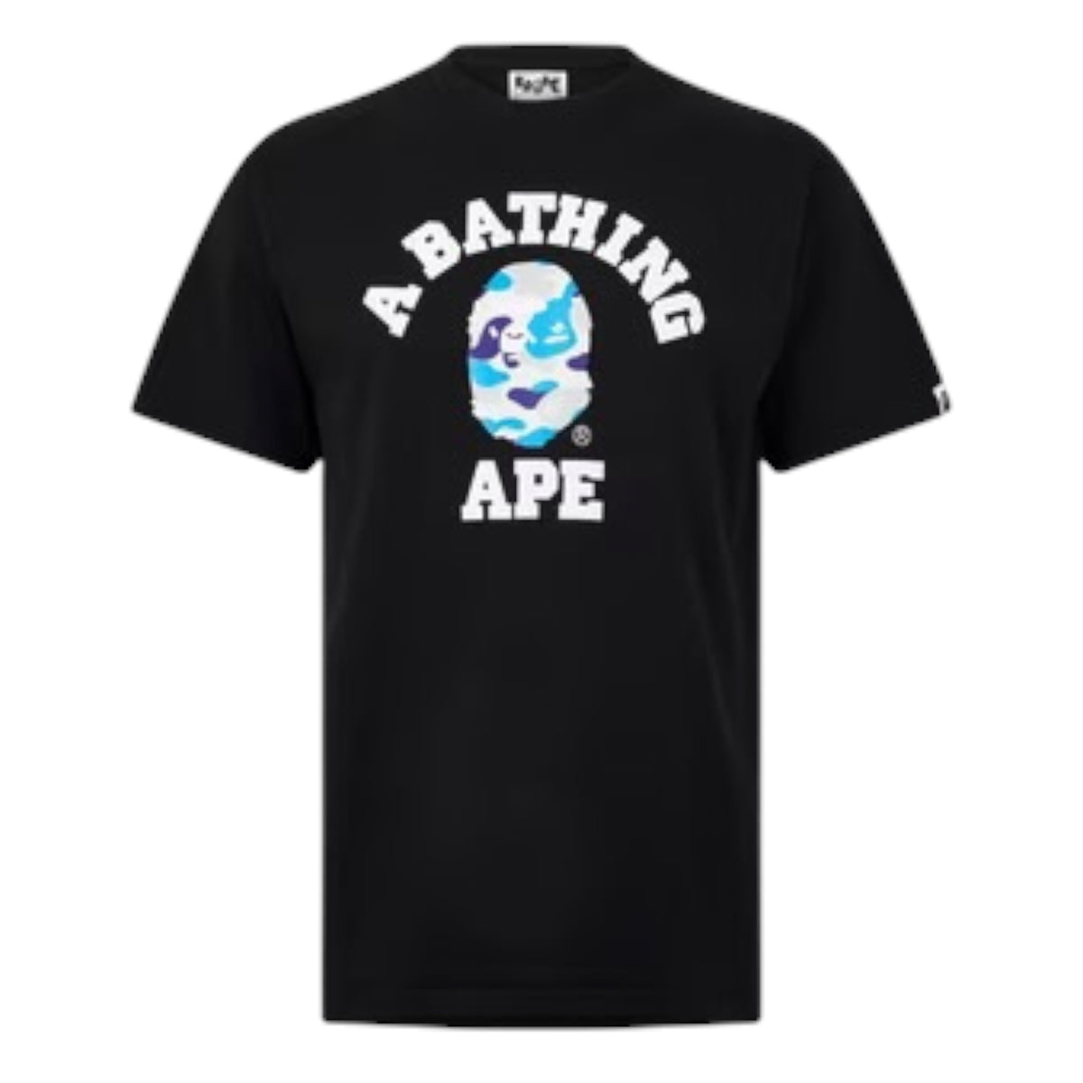 A BATHING APE COLLEGE HEAD GRAPHIC T-SHIRT BLACK / SKY BLUE
