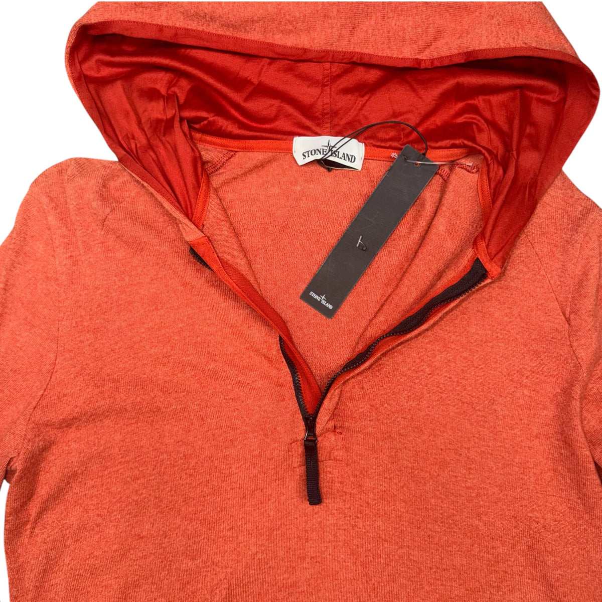 STONE ISLAND COTTON HALF ZIP KNIT HOODIE ORANGE