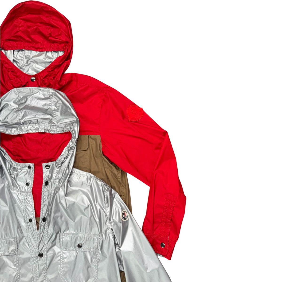 MONCLER DONAN GIUBBOTTO RAINCOAT SILVER/RED/BROWN