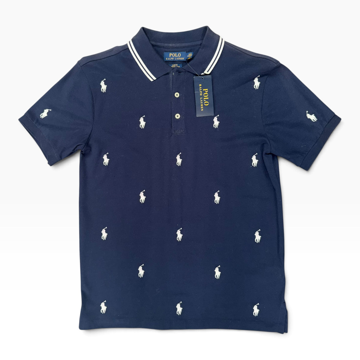 POLO RALPH LAUREN ALL OVER PONY POLO SHIRT NAVY