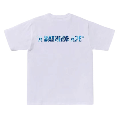 A BATHING APE EMBROIDERED LOGO T-SHIRT WHITE / SKY BLUE