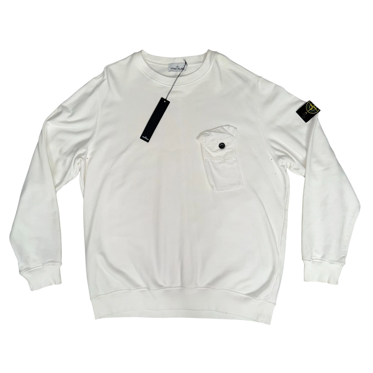 STONE ISLAND CREWNECK FRONT POCKET SWEATSHIRT WHITE