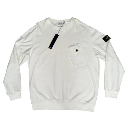 STONE ISLAND CREWNECK FRONT POCKET SWEATSHIRT WHITE