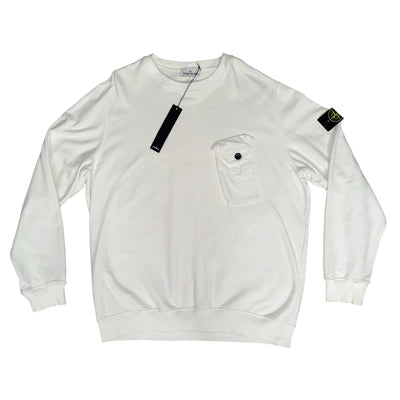 STONE ISLAND CREWNECK FRONT POCKET SWEATSHIRT WHITE