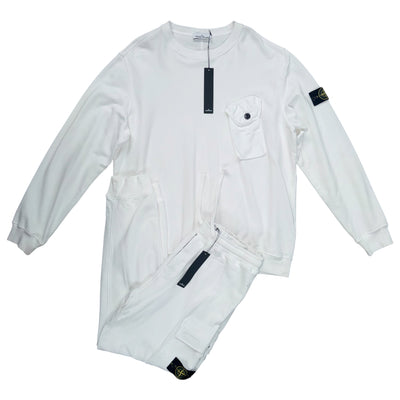 STONE ISLAND CREWNECK FRONT POCKET TRACKSUIT WHITE