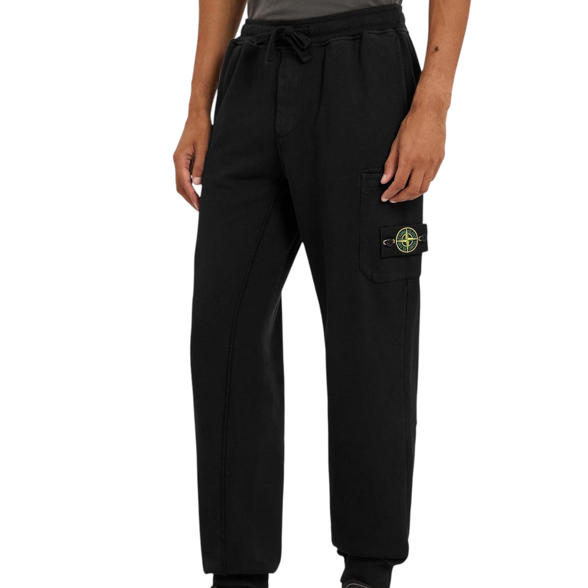STONE ISLAND COTTON FLEECE CARGO JOGGERS BLACK