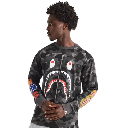 A BATHING APE SHARK LONG SLEEVED T-SHIRT BLACK CAMO