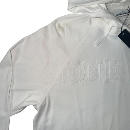 STONE ISLAND “OLD EFFECT” BIG LOGO TONAL PULLOVER HOODIE WHITE