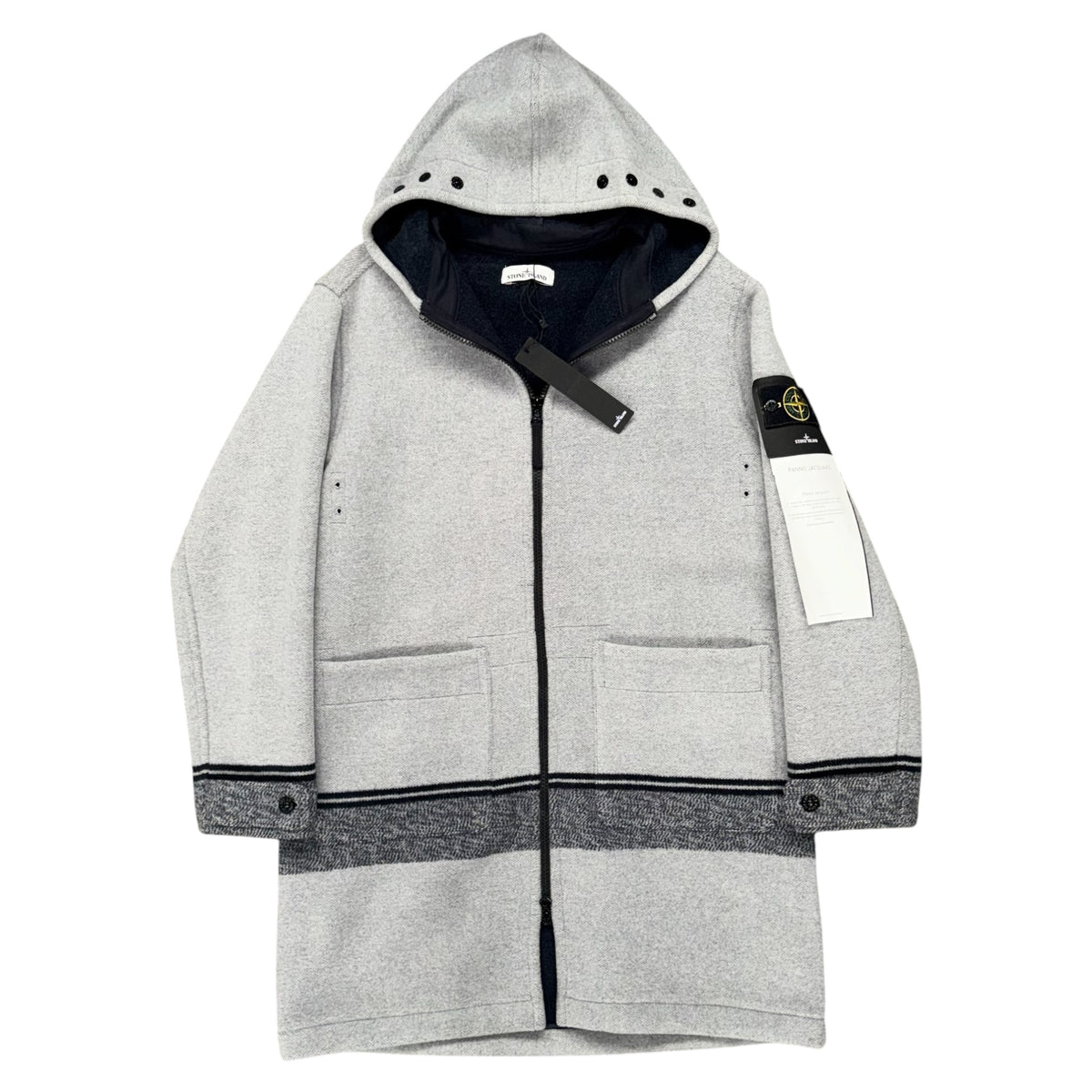 STONE ISLAND MANTEL PANNO JACQUARD LONG WOOL DUFFLE COAT GREY