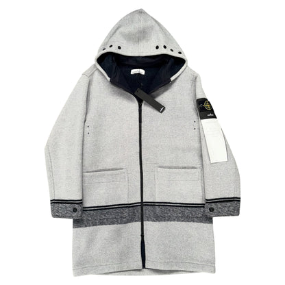 STONE ISLAND MANTEL PANNO JACQUARD LONG WOOL DUFFLE COAT GREY
