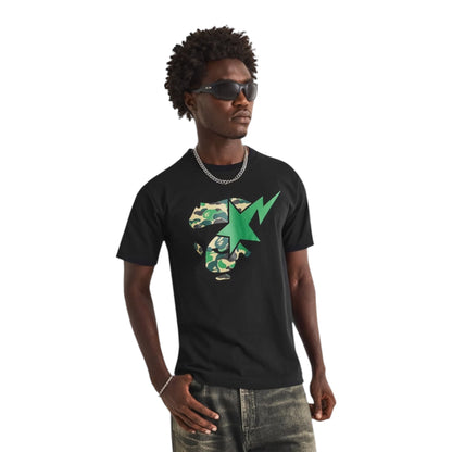 A BATHING STA FACE GRAPHIC T-SHIRT BLACK / GREEN