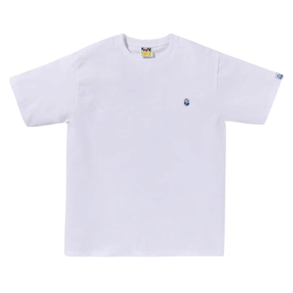 A BATHING APE EMBROIDERED LOGO T-SHIRT WHITE / SKY BLUE
