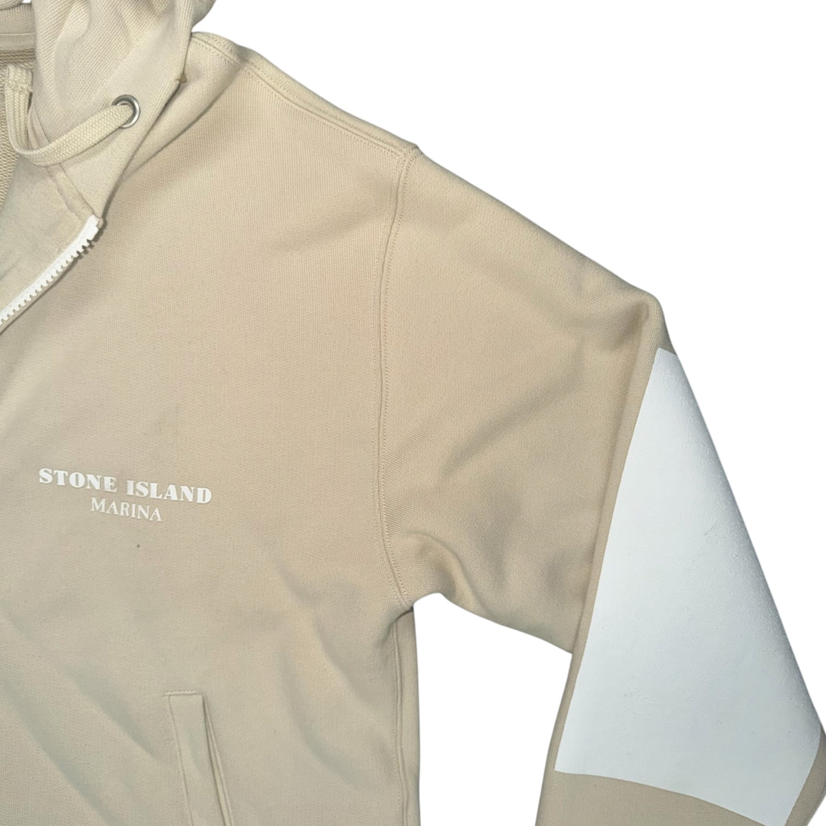 STONE ISLAND MARINA COTTON FLEECE FULL ZIP HOODIE BEIGE
