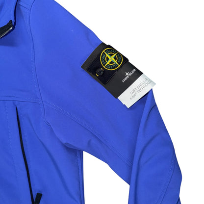STONE ISLAND SOFT SHELL-R TECH HOODED JACKET BLUE