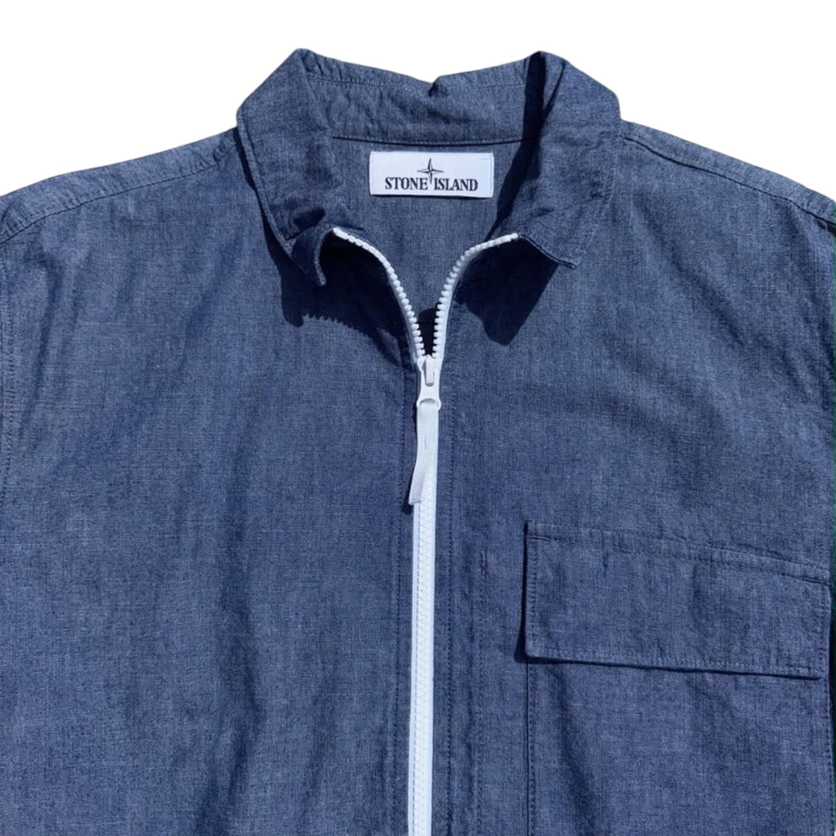 STONE ISLAND FULL ZIP OVERSHIRT DENIM BLUE