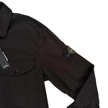 STONE ISLAND STRETCH ORGANIC SATIN COTTON ZIP UP OVERSHIRT BLACK