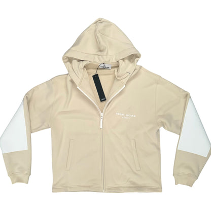 STONE ISLAND MARINA COTTON FLEECE FULL ZIP HOODIE BEIGE