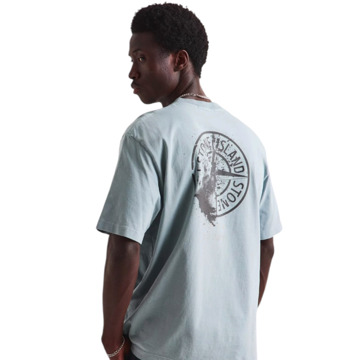 STONE ISLAND SMUDGE COMPASS BACK LOGO T-SHIRT ASH GREY