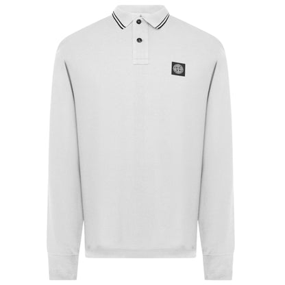 STONE ISLAND PATCH LOGO LONG SLEEVED POLO SHIRT WHITE
