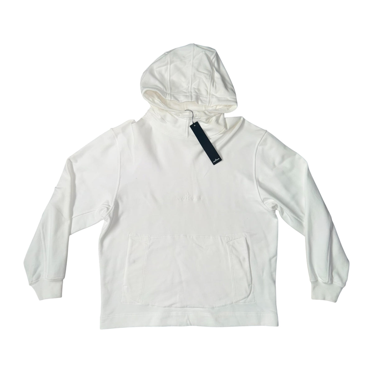 STONE ISLAND CENTRE LOGO PULLOVER HOODIE WHITE
