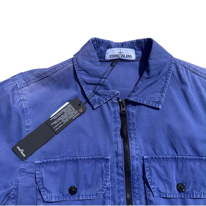 STONE ISLAND COTTON FULL ZIP JACKET LOGO PATCH BLUE
