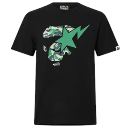 A BATHING STA FACE GRAPHIC T-SHIRT BLACK / GREEN