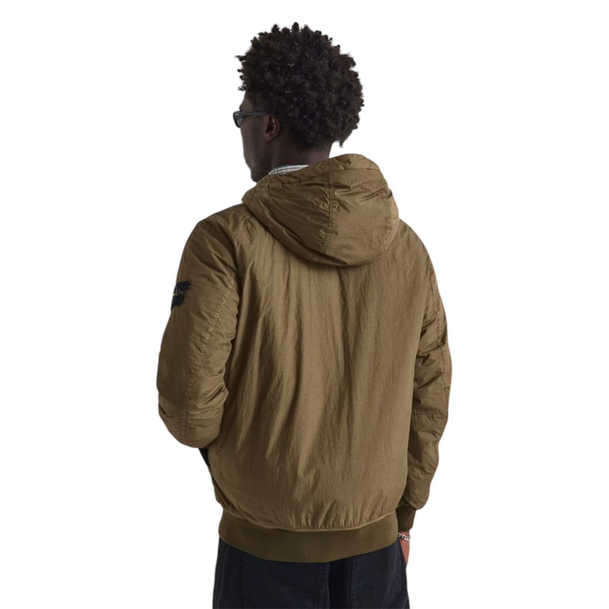 STONE ISLAND CRINKLE REPS HOODED BOMBER JACKET MILITARY GREEN