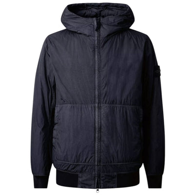 STONE ISLAND CRINKLE REPS HOODED BOMBER JACKET NAVY BLUE