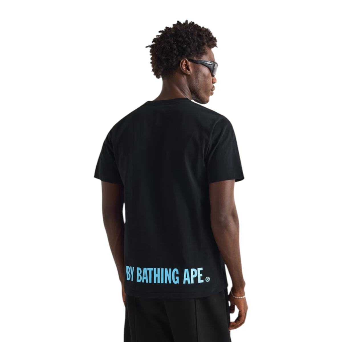 A BATHING APE STA FACE GRAPHIC T-SHIRT BLACK / SKY BLUE